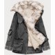 Geaca dama oversize denim negru cu guler din blanita bej Nicky 7 - jojofashion.ro