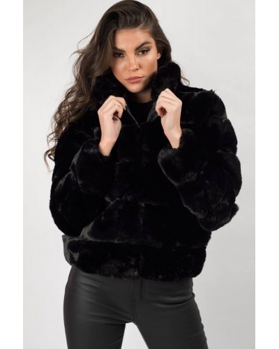 Geaca dama din blana eco neagra scurta Roxen Geci dama, Geaca dama din blana eco neagra scurta Roxen - jojofashion.ro