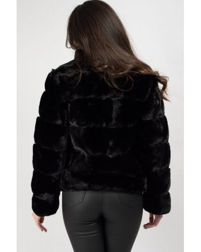 Geaca dama din blana eco neagra scurta Roxen Geci dama, Geaca dama din blana eco neagra scurta Roxen - jojofashion.ro