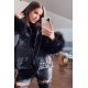 Geaca dama din denim negru cu blanita eco si gluga Sara 2 - jojofashion.ro