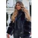 Geaca dama din piele eco si blana artificiala neagra Candy 2 - jojofashion.ro