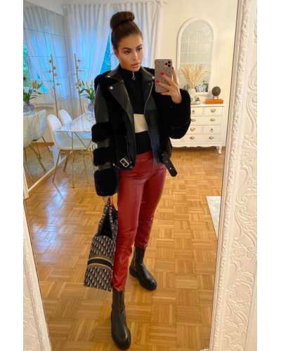 Geaca dama din piele eco si blana artificiala neagra Candy Geci dama, Geaca dama din piele eco si blana artificiala neagra Candy - jojofashion.ro