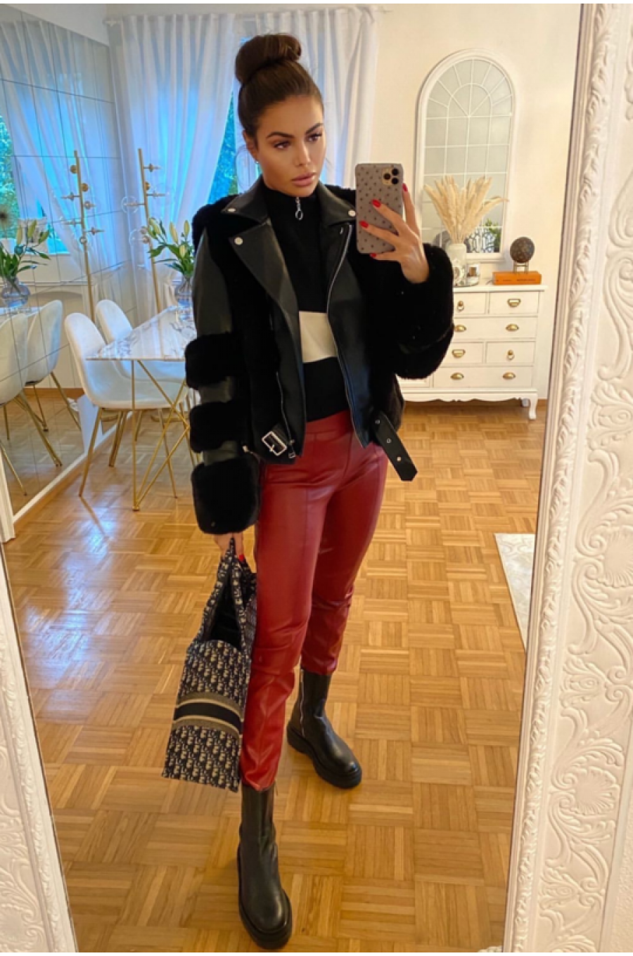 Geaca dama din piele eco si blana artificiala neagra Candy 2 - jojofashion.ro