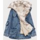 Geaca dama oversize denim albastru cu guler din blanita bej Nicky 5 - jojofashion.ro