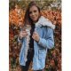 Geaca dama oversize denim albastru cu guler din blanita bej Nicky 2 - jojofashion.ro