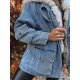 Geaca dama oversize denim albastru cu guler din blanita bej Nicky 4 - jojofashion.ro