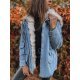 Geaca dama oversize denim albastru cu guler din blanita bej Nicky 7 - jojofashion.ro