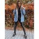 Geaca dama oversize denim albastru cu guler din blanita bej Nicky 3 - jojofashion.ro