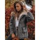 Geaca dama oversize denim negru cu guler din blanita bej Nicky 2 - jojofashion.ro