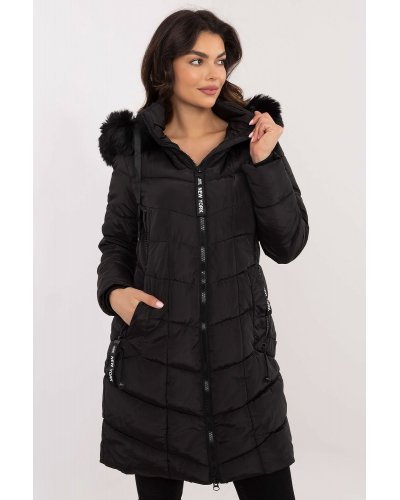 Geaca dama de iarna parka lunga, neagra, matlasata, cu gluga si blanita, Elina Geci dama, Geaca dama de iarna parka lunga, neagra, matlasata, cu gluga si blanita, Elina - jojofashion.ro