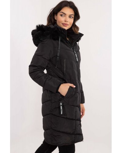 Geaca dama de iarna parka lunga, neagra, matlasata, cu gluga si blanita, Elina Geci dama, Geaca dama de iarna parka lunga, neagra, matlasata, cu gluga si blanita, Elina - jojofashion.ro