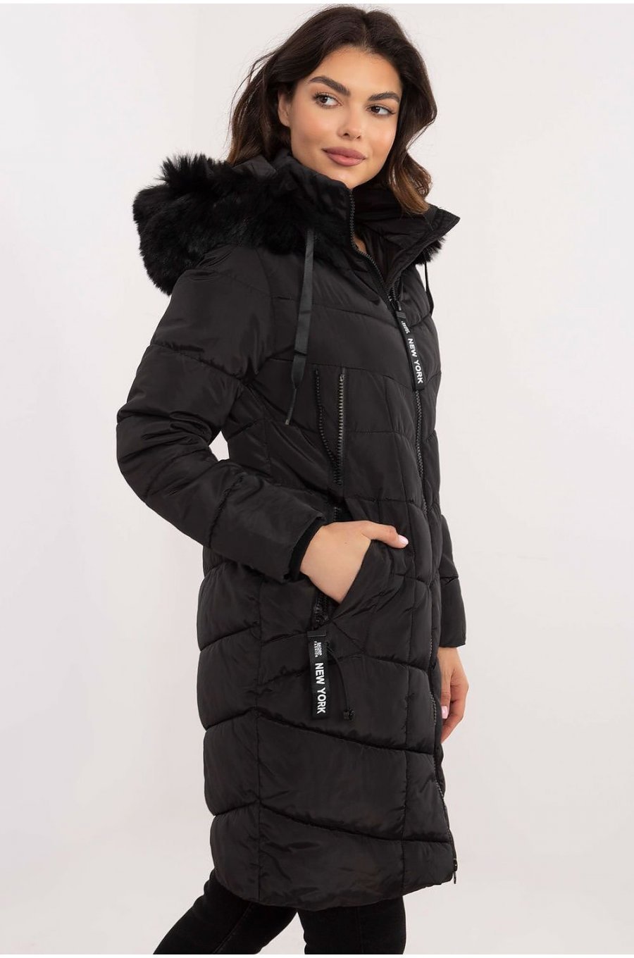 Geaca dama de iarna parka lunga, neagra, matlasata, cu gluga si blanita, Elina 2 - jojofashion.ro