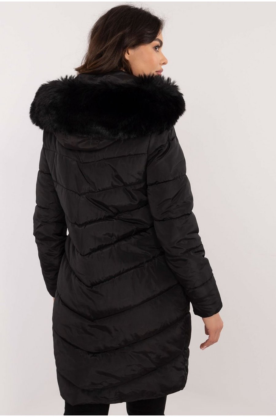 Geaca dama de iarna parka lunga, neagra, matlasata, cu gluga si blanita, Elina 3 - jojofashion.ro