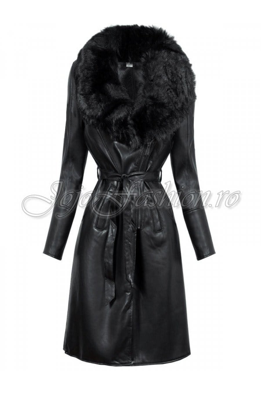 Geaca dama piele eco cambrata cu blanita neagra Faux Geaca dama piele eco cambrata cu blanita neagra Faux 1 - jojofashion.ro