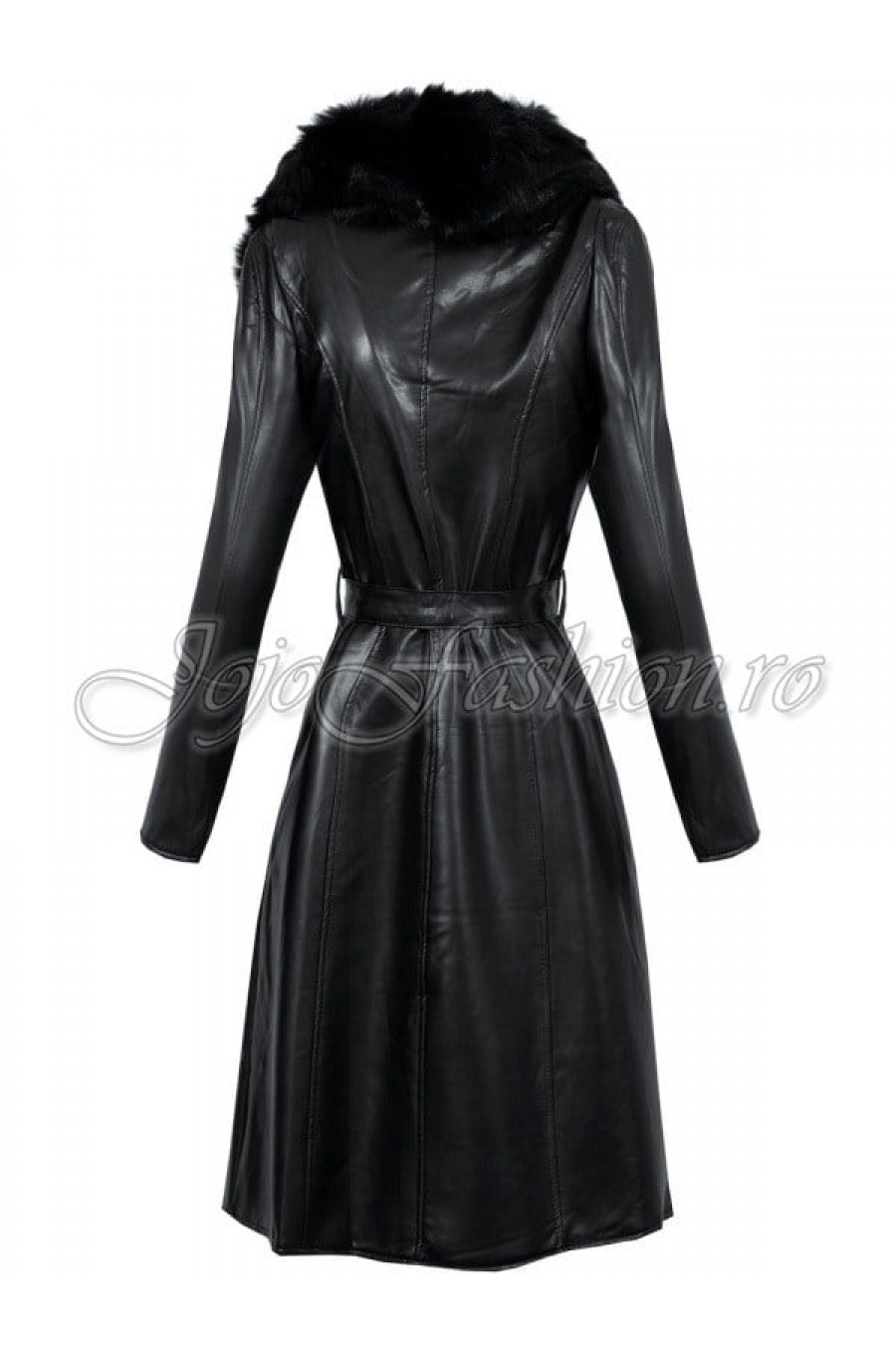 Geaca dama piele eco cambrata cu blanita neagra Faux Geaca dama piele eco cambrata cu blanita neagra Faux 2 - jojofashion.ro