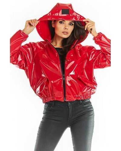 Geaca dama de toamna scurta, lacuita, rosie, impermeabila, cu gluga, Atena Geaca dama de toamna scurta, lacuita, rosie, impermeabila, cu gluga, Atena - jojofashion.ro
