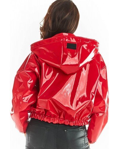 Geaca dama de toamna scurta, lacuita, rosie, impermeabila, cu gluga, Atena Geaca dama de toamna scurta, lacuita, rosie, impermeabila, cu gluga, Atena - jojofashion.ro