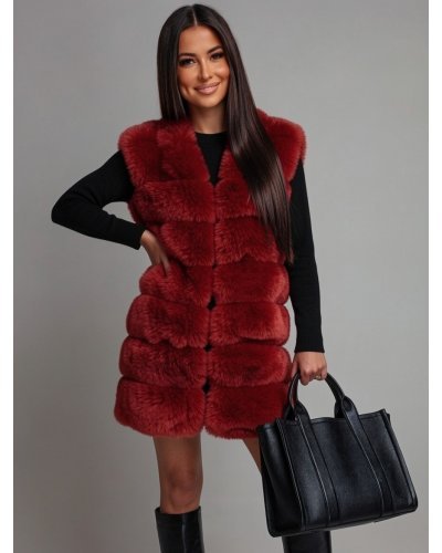 Geci dama, Vesta dama din blana eco rosie Felicia - jojofashion.ro