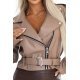 Geaca dama biker scurta cappucino cu fermoare si curea Lotus 5 - jojofashion.ro