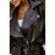 Geaca dama biker scurta maro ciocolata cu fermoare si curea Lotus 3 - jojofashion.ro