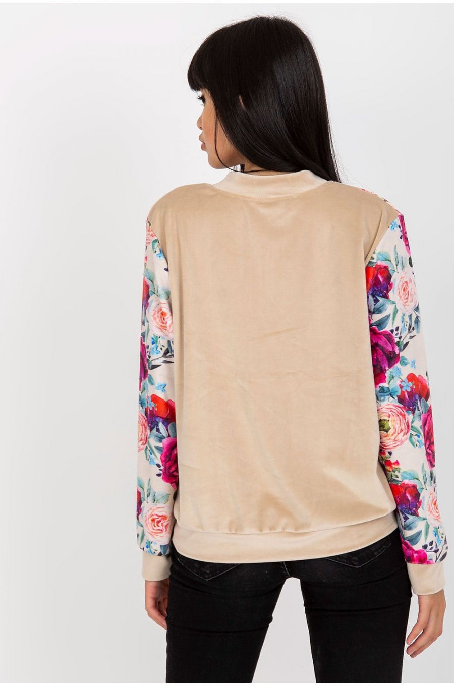 Geaca dama catifea bej cu print floral Renya1 Geaca dama catifea bej cu print floral Renya1 3 - jojofashion.ro