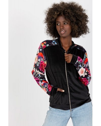 Geaca dama catifea neagra cu print floral Renya Geci dama, Geaca dama catifea neagra cu print floral Renya - jojofashion.ro