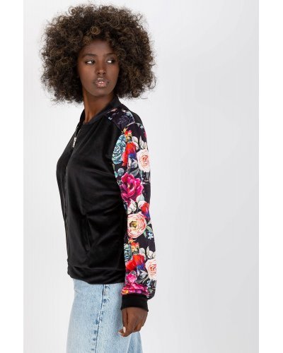 Geaca dama catifea neagra cu print floral Renya Geci dama, Geaca dama catifea neagra cu print floral Renya - jojofashion.ro