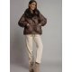 Geaca dama de iarna maro matlasata scurta cu guler din blana ecologica Elissa 2 - jojofashion.ro