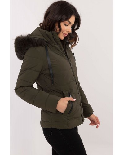 Geaca dama de iarna matlasata, kaki, cu gluga si blanita, Idana2 Geci dama, Geaca dama de iarna matlasata, kaki, cu gluga si blanita, Idana2 - jojofashion.ro