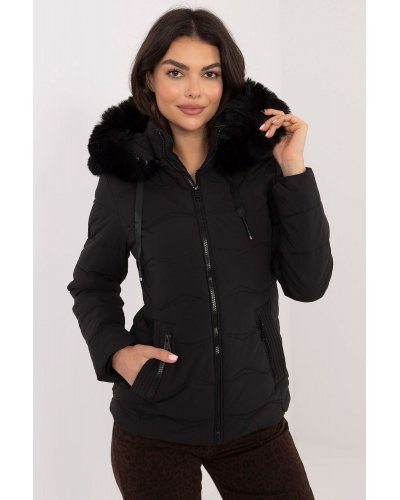 Geaca dama de iarna matlasata, neagra, cu gluga si blanita, Idana1 Geci dama, Geaca dama de iarna matlasata, neagra, cu gluga si blanita, Idana1 - jojofashion.ro