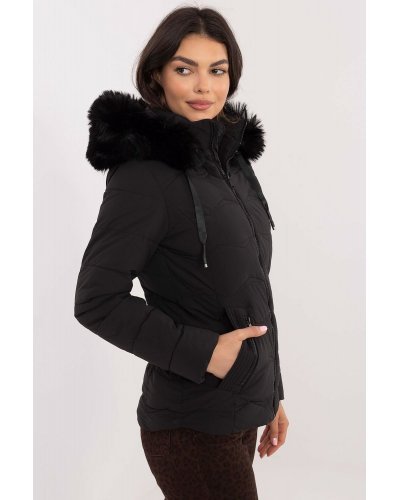 Geaca dama de iarna matlasata, neagra, cu gluga si blanita, Idana1 Geci dama, Geaca dama de iarna matlasata, neagra, cu gluga si blanita, Idana1 - jojofashion.ro