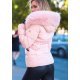 Geaca dama de iarna scurta, roz , matlasata, cambrata, cu gluga si blana, Pinky 3 - jojofashion.ro