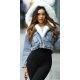 Geaca dama din denim albastru cu guler din blana eco alba Sara 2 - jojofashion.ro
