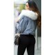 Geaca dama din denim albastru cu guler din blana eco alba Sara 3 - jojofashion.ro