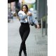 Geaca dama din denim albastru cu guler din blana eco alba Sara 7 - jojofashion.ro