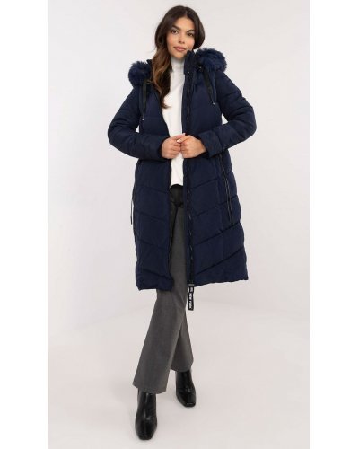 Geaca dama de iarna parka lunga bleumarin cu gluga si blana eco Aresha Geci dama, Geaca dama de iarna parka lunga bleumarin cu gluga si blana eco Aresha - jojofashion.ro