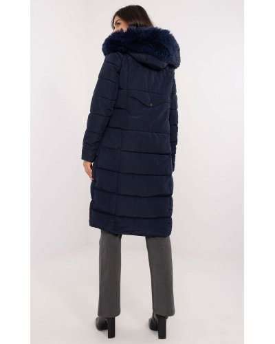 Geaca dama de iarna parka lunga bleumarin cu gluga si blana eco Aresha Geci dama, Geaca dama de iarna parka lunga bleumarin cu gluga si blana eco Aresha - jojofashion.ro