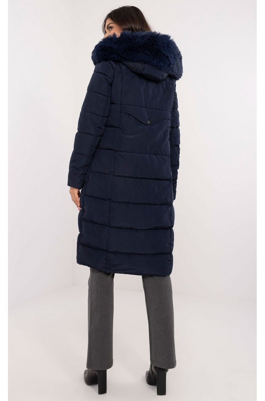 Geaca dama de iarna parka lunga bleumarin cu gluga si blana eco Aresha Geaca dama de iarna parka lunga bleumarin cu gluga si blana eco Aresha 2 - jojofashion.ro