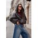 Geaca dama piele eco maro oversize cu gluga Hoodiva 3 - jojofashion.ro