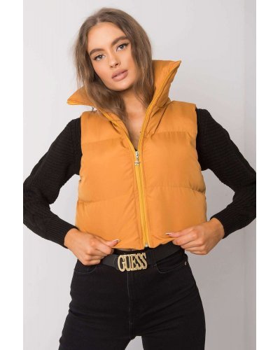 Vesta dama scurta, galbena mustar, cu gluga ascunsa si guler inalt, Adelina Veste dama, Vesta dama scurta, galbena mustar, cu gluga ascunsa si guler inalt, Adelina - jojofashion.ro