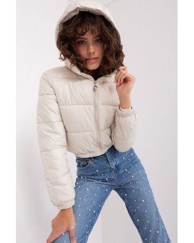 Geaca dama bomber scurta, bej, matlasata, cu gluga, Thara3 Geci dama, Geaca dama bomber scurta, bej, matlasata, cu gluga, Thara3 - jojofashion.ro