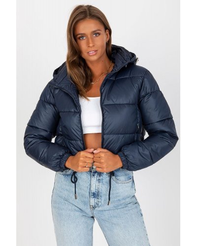 Geaca dama bomber scurta, bleumarin, matlasata, cu gluga, Thara1 Geci dama, Geaca dama bomber scurta, bleumarin, matlasata, cu gluga, Thara1 - jojofashion.ro