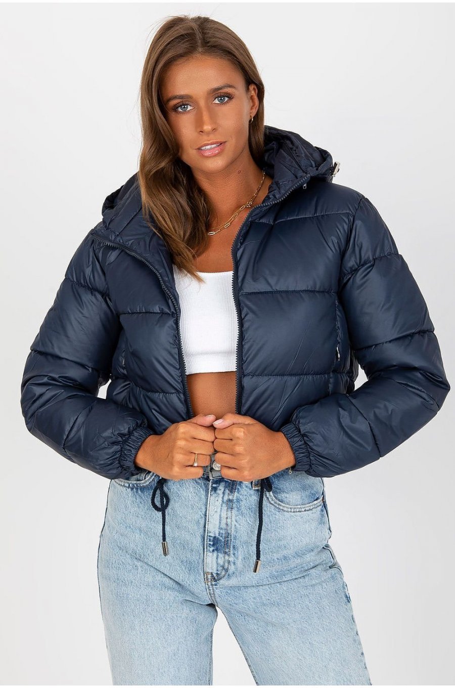 Geaca dama bomber scurta, bleumarin, matlasata, cu gluga, Thara1 Geaca dama bomber scurta, bleumarin, matlasata, cu gluga, Thara1 1 - jojofashion.ro
