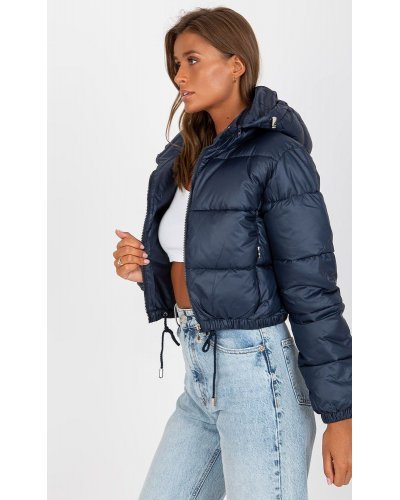 Geaca dama bomber scurta, bleumarin, matlasata, cu gluga, Thara1 Geci dama, Geaca dama bomber scurta, bleumarin, matlasata, cu gluga, Thara1 - jojofashion.ro