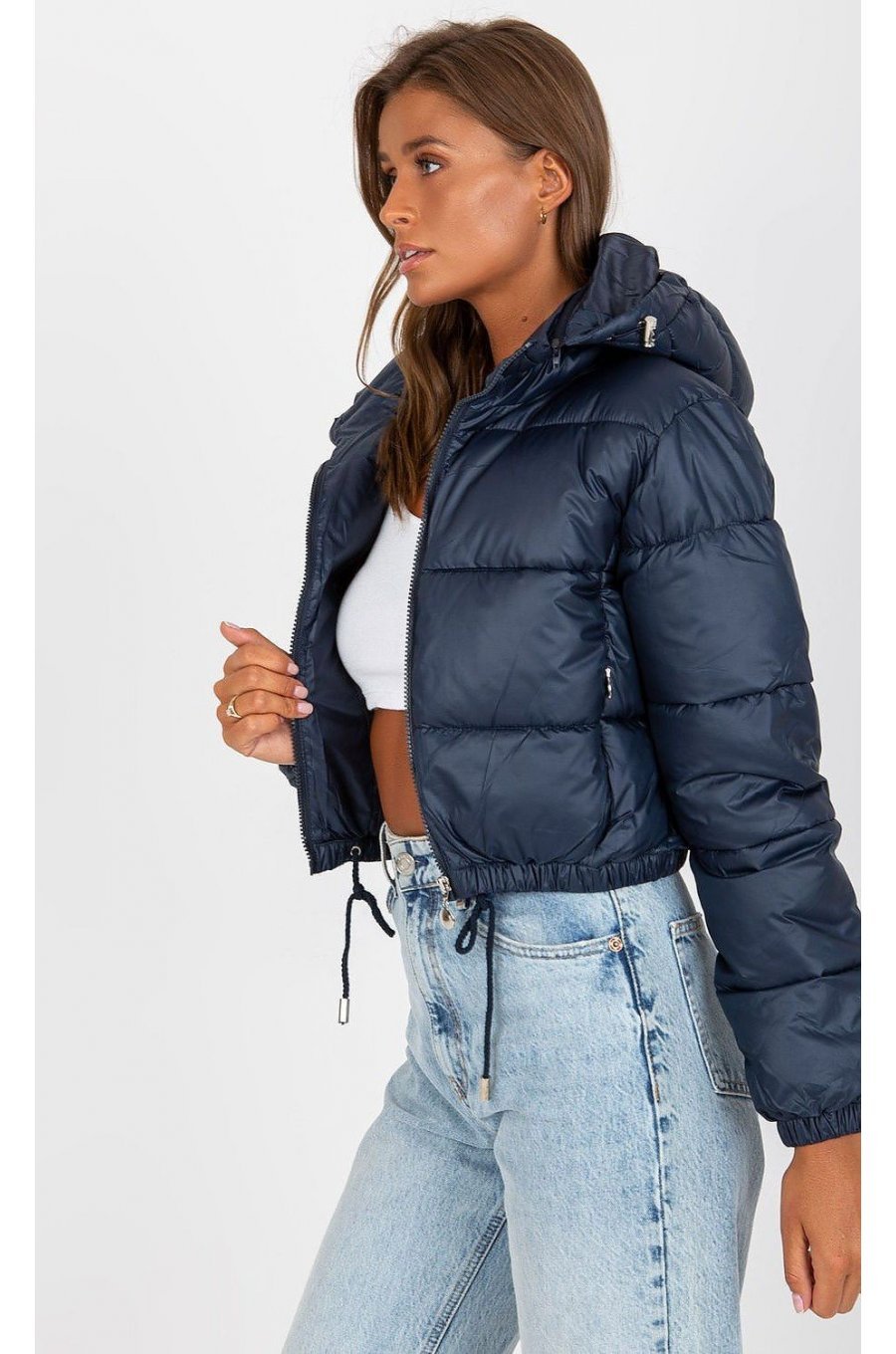 Geaca dama bomber scurta, bleumarin, matlasata, cu gluga, Thara1 Geaca dama bomber scurta, bleumarin, matlasata, cu gluga, Thara1 2 - jojofashion.ro