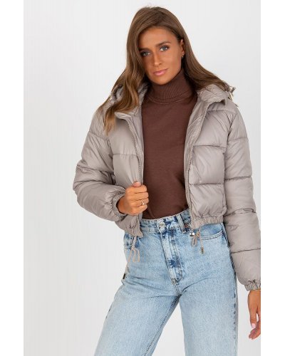 Geaca dama bomber scurta, gri, matlasata, cu gluga, Thara2 Geci dama, Geaca dama bomber scurta, gri, matlasata, cu gluga, Thara2 - jojofashion.ro