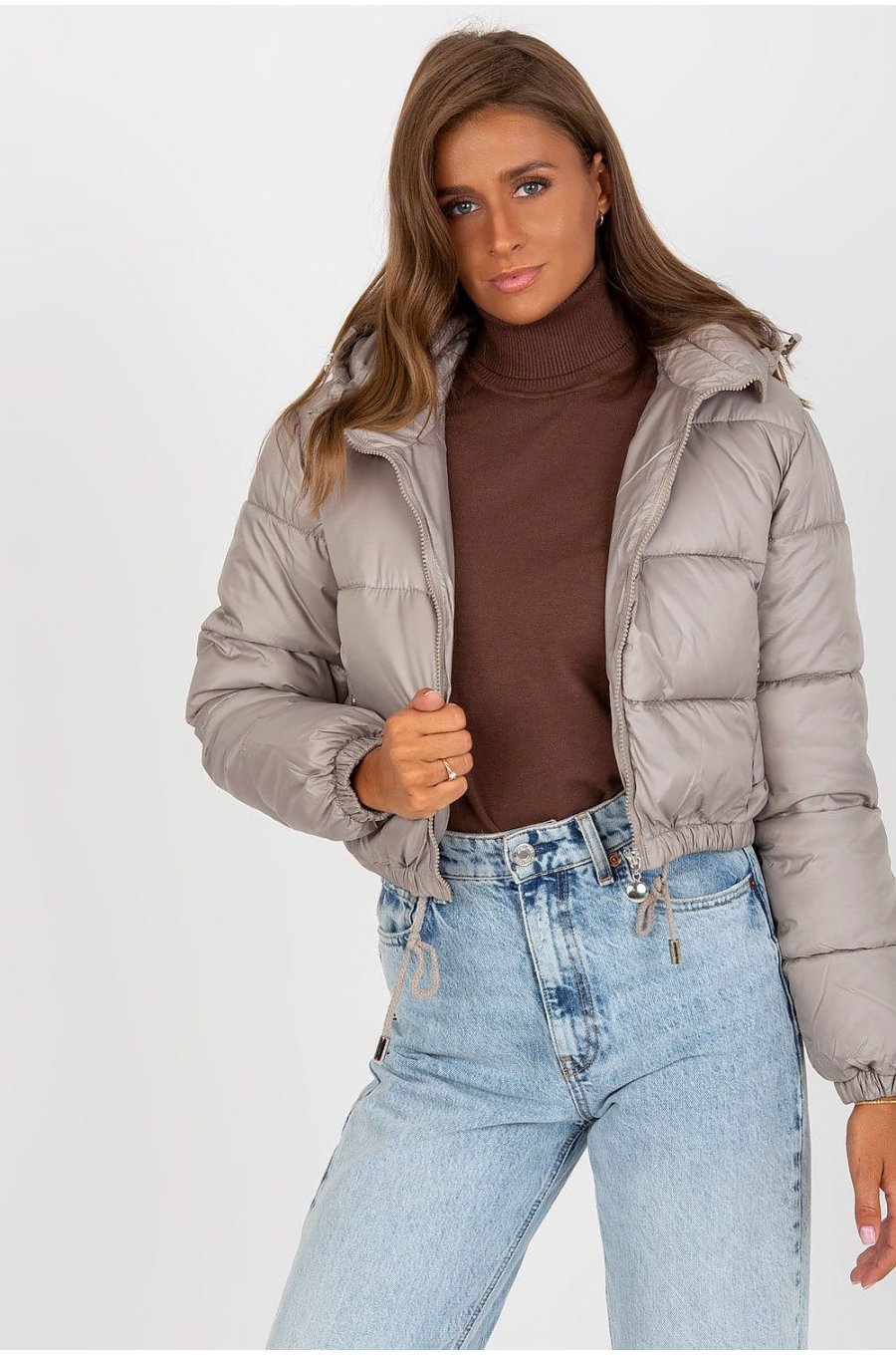 Geaca dama bomber scurta, gri, matlasata, cu gluga, Thara2 Geaca dama bomber scurta, gri, matlasata, cu gluga, Thara2 1 - jojofashion.ro