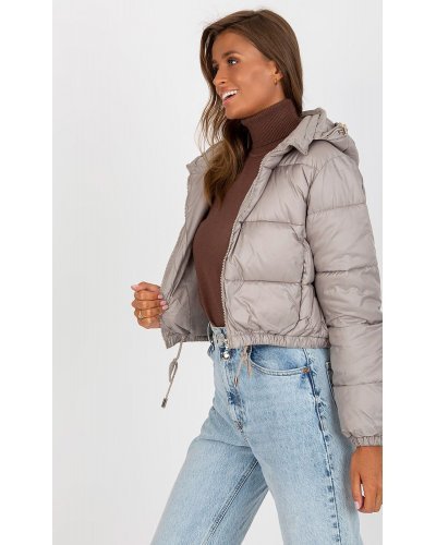 Geaca dama bomber scurta, gri, matlasata, cu gluga, Thara2 Geci dama, Geaca dama bomber scurta, gri, matlasata, cu gluga, Thara2 - jojofashion.ro