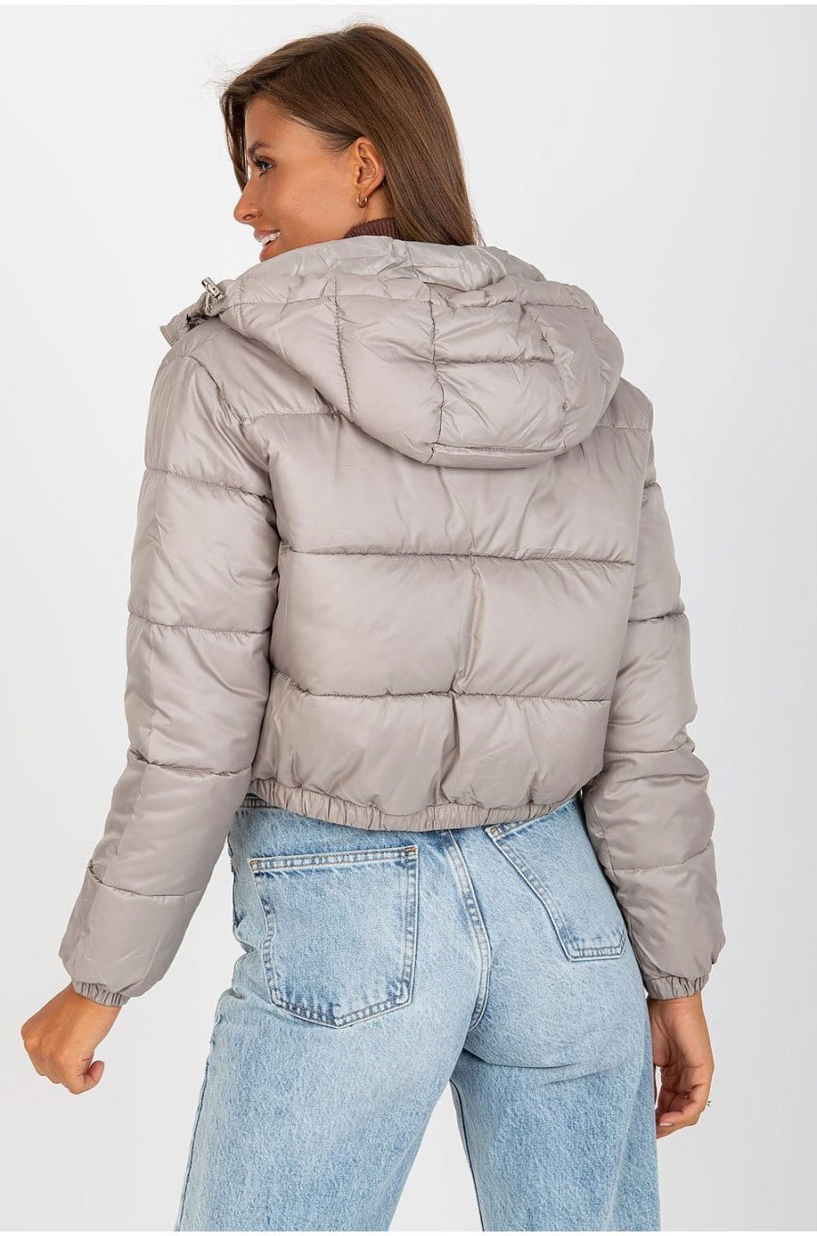 Geaca dama bomber scurta, gri, matlasata, cu gluga, Thara2 Geaca dama bomber scurta, gri, matlasata, cu gluga, Thara2 3 - jojofashion.ro
