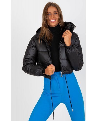 Geaca dama bomber scurta, neagra, matlasata, cu gluga, Thara Geci dama, Geaca dama bomber scurta, neagra, matlasata, cu gluga, Thara - jojofashion.ro